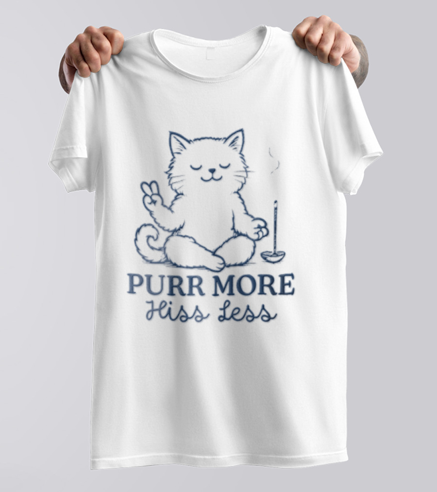 Purr More Hiss Less Cat Meditating Peaceful Incense Line T-Shirt
