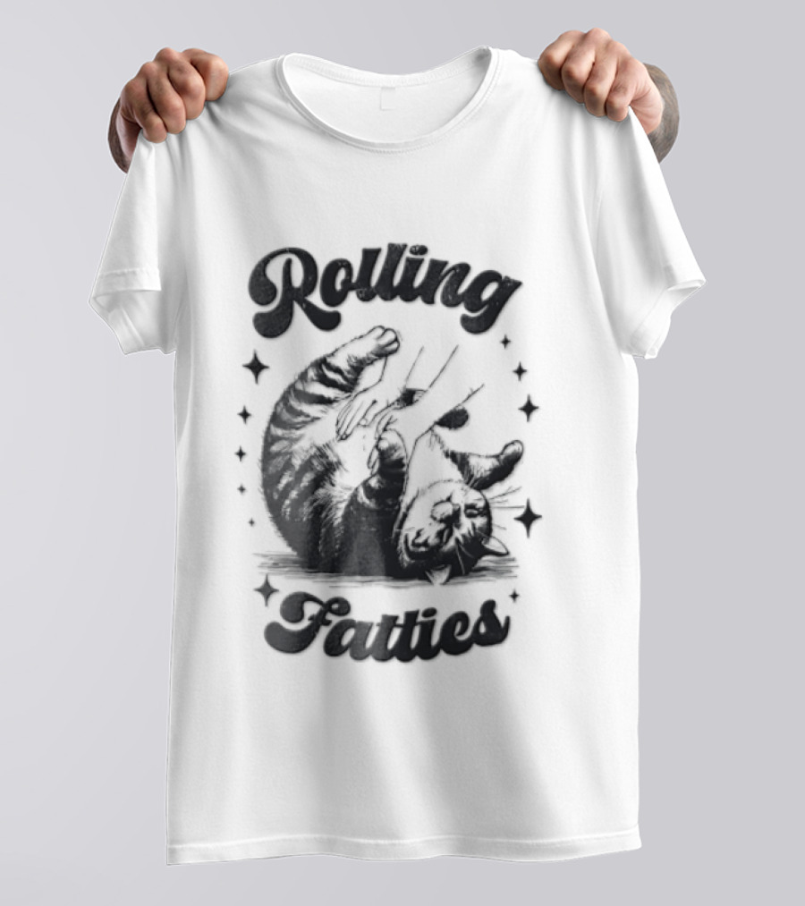 Rolling Fatties Chubby Tabby Cat Belly Rub Stars Line T-Shirt