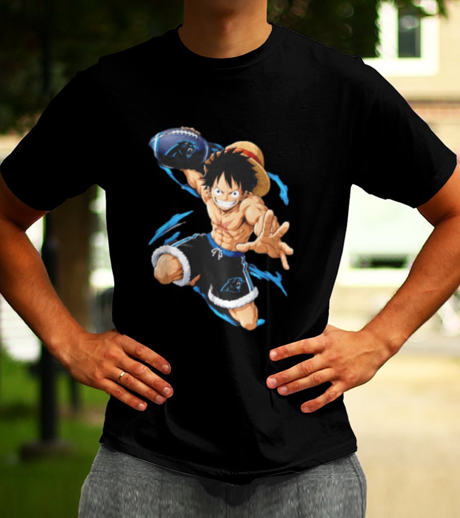 Carolina Panthers Anime Character Holding Football Blue Swirls T-Shirt