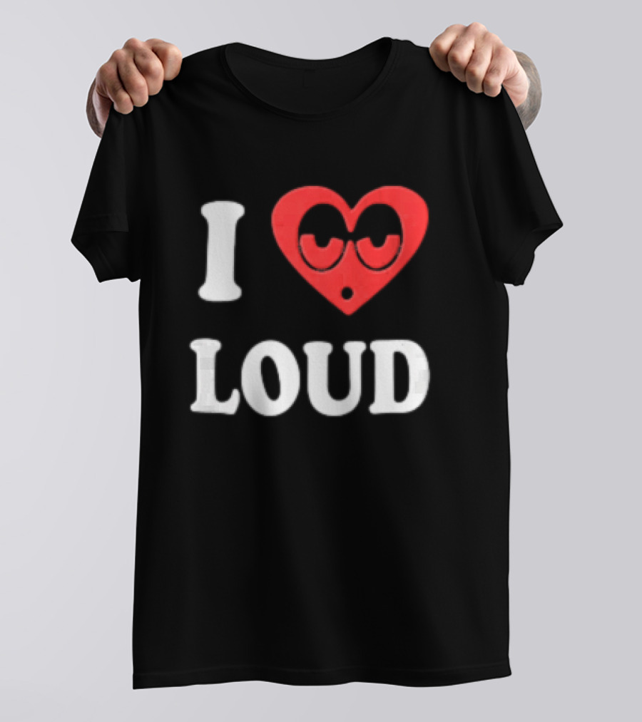 I Love Loud Red Heart Droopy Eyes Cartoon T-Shirt
