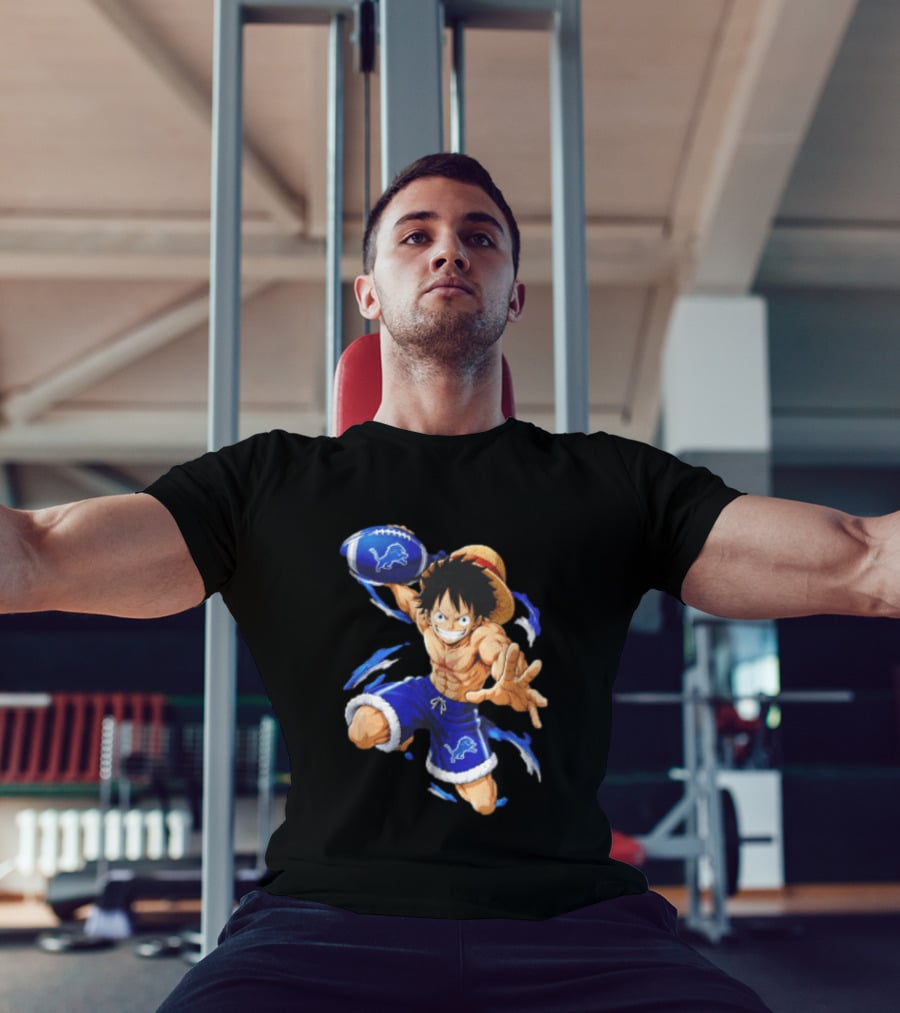 Detroit Lions Luffy Anime Football Action Pose T-Shirt