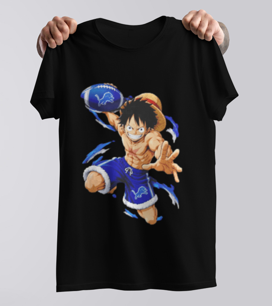 Detroit Lions Luffy Anime Football Action Pose T-Shirt