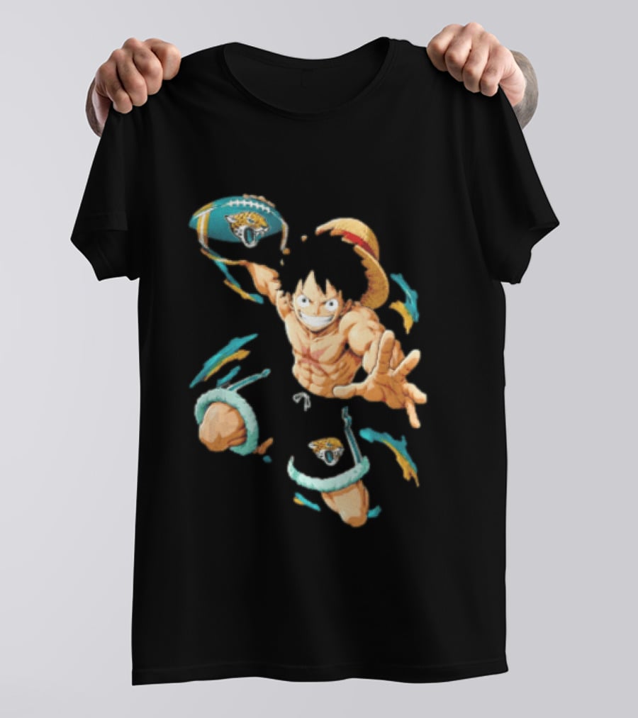 Jacksonville Jaguars Anime Character With Straw Hat Throwing Football T-Shirt
