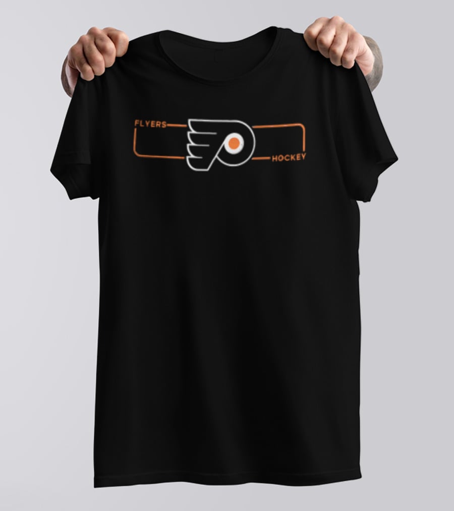 Philadelphia Flyers NHL Winged Puck Orange Line Frame Hockey T-Shirt