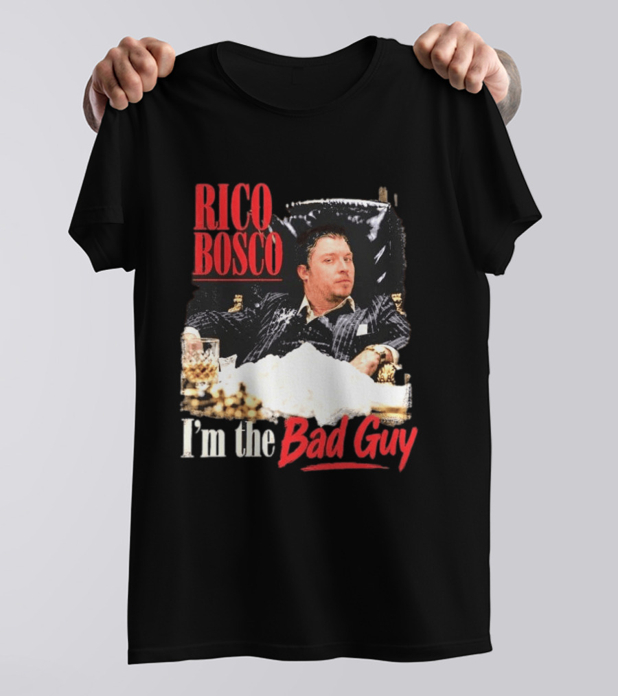 Rico Bosco I'm The Bad Guy Black Suit Reclining Chair Whiskey T-Shirt