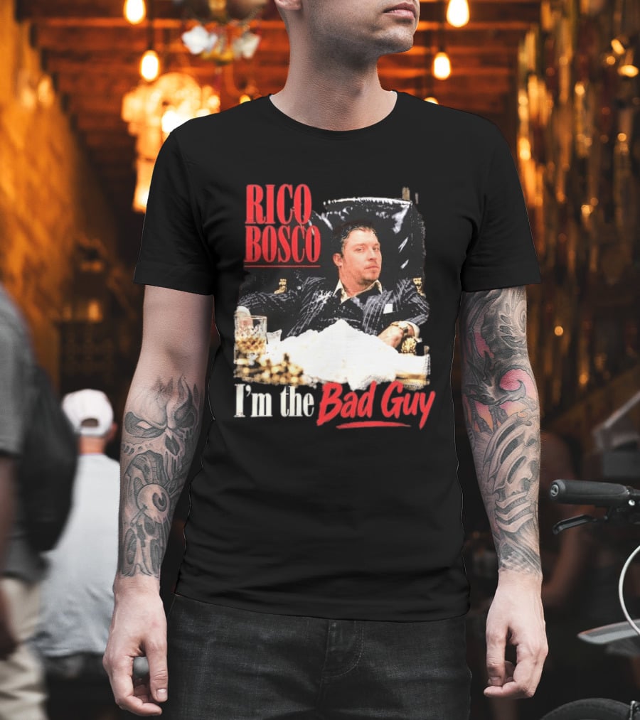 Rico Bosco I'm The Bad Guy Black Suit Reclining Chair Whiskey T-Shirt