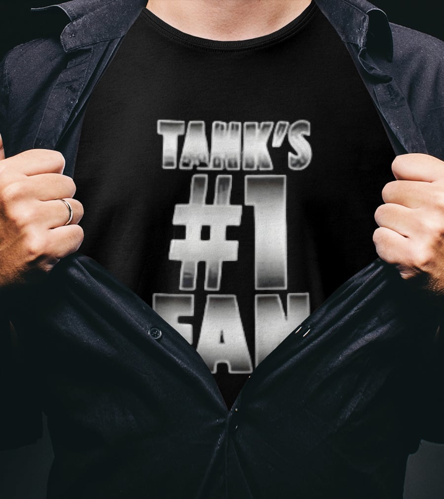 Tank's #1 Fan Silver Metallic Gradient Chrome Block T-Shirt