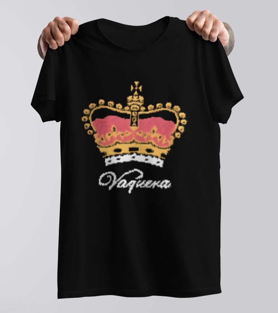 Vaquera Script British Royal Crown Red Gold White Knit T-Shirt