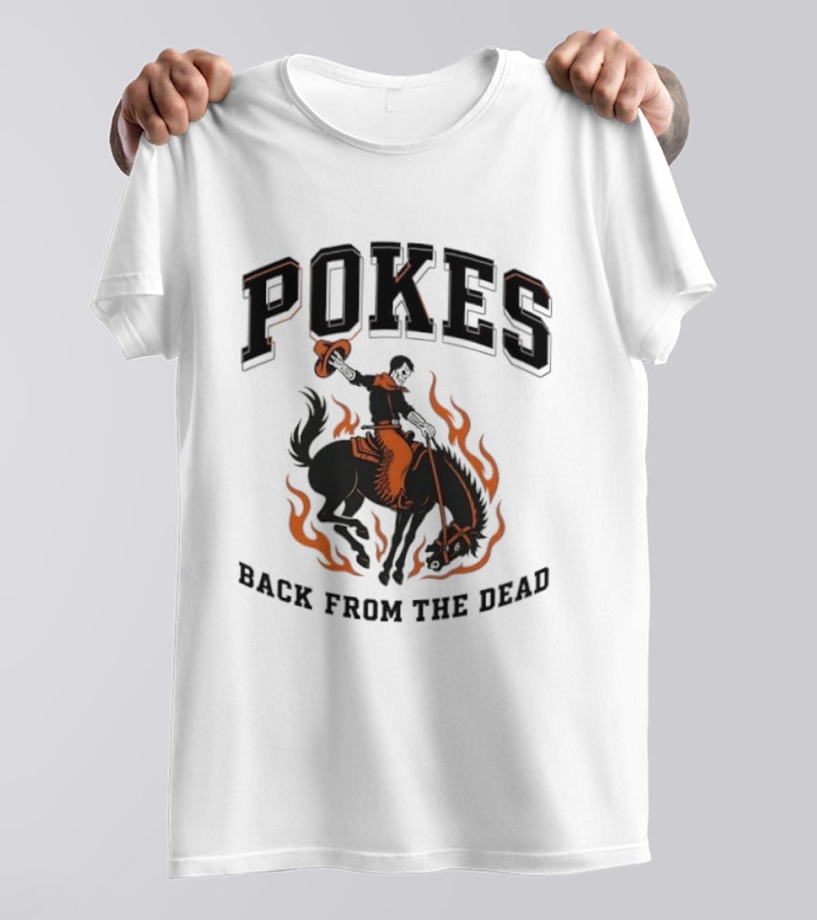 Pokes Back From The Dead Cowboy Riding Flaming Horse T-Shirt