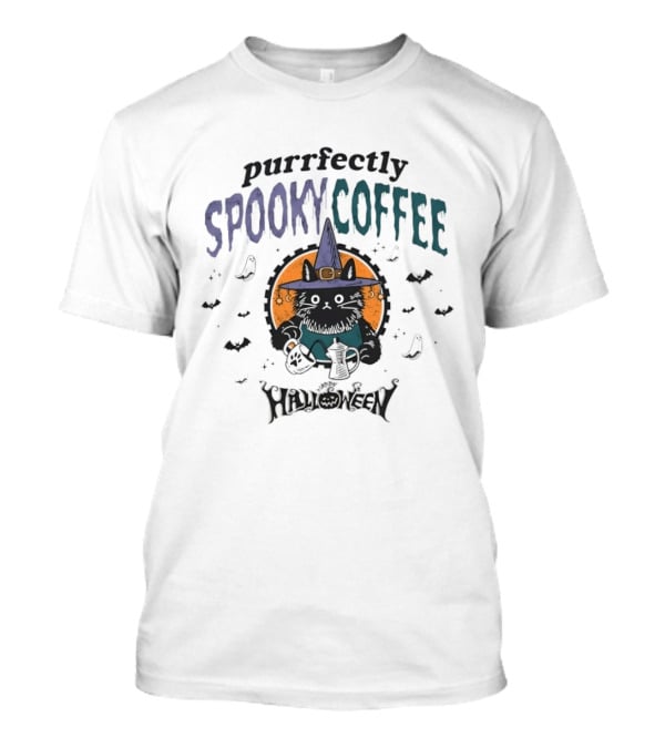 Purrfectly Spooky Coffee Witch Cat Halloween T-Shirt