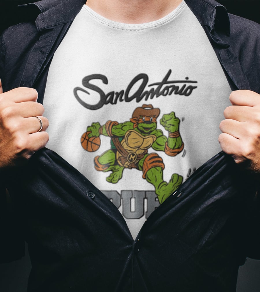 San Antonio Spurs Cartoon Turtle Cowboy Basketball T-Shirt