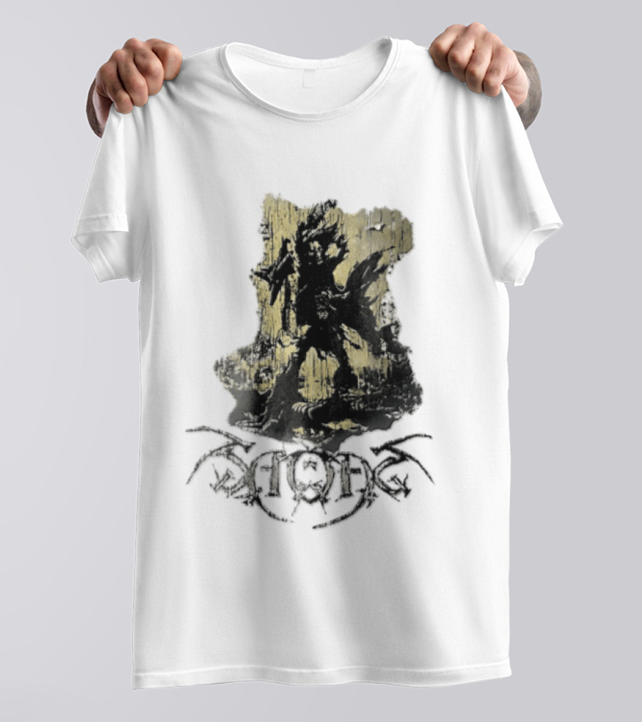 Savatage Skeleton Reaper Flying V Guitar Gold Distressed T-Shirt