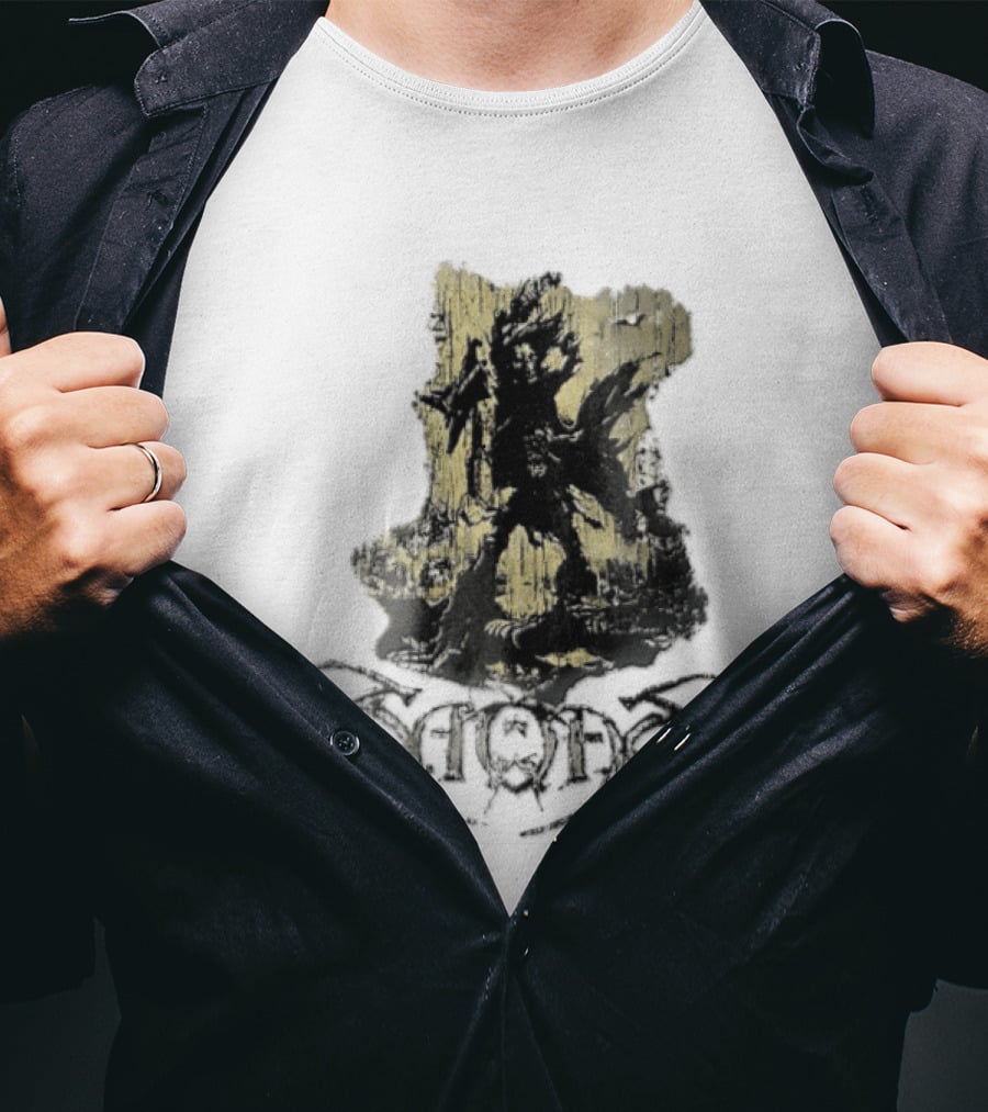 Savatage Skeleton Reaper Flying V Guitar Gold Distressed T-Shirt