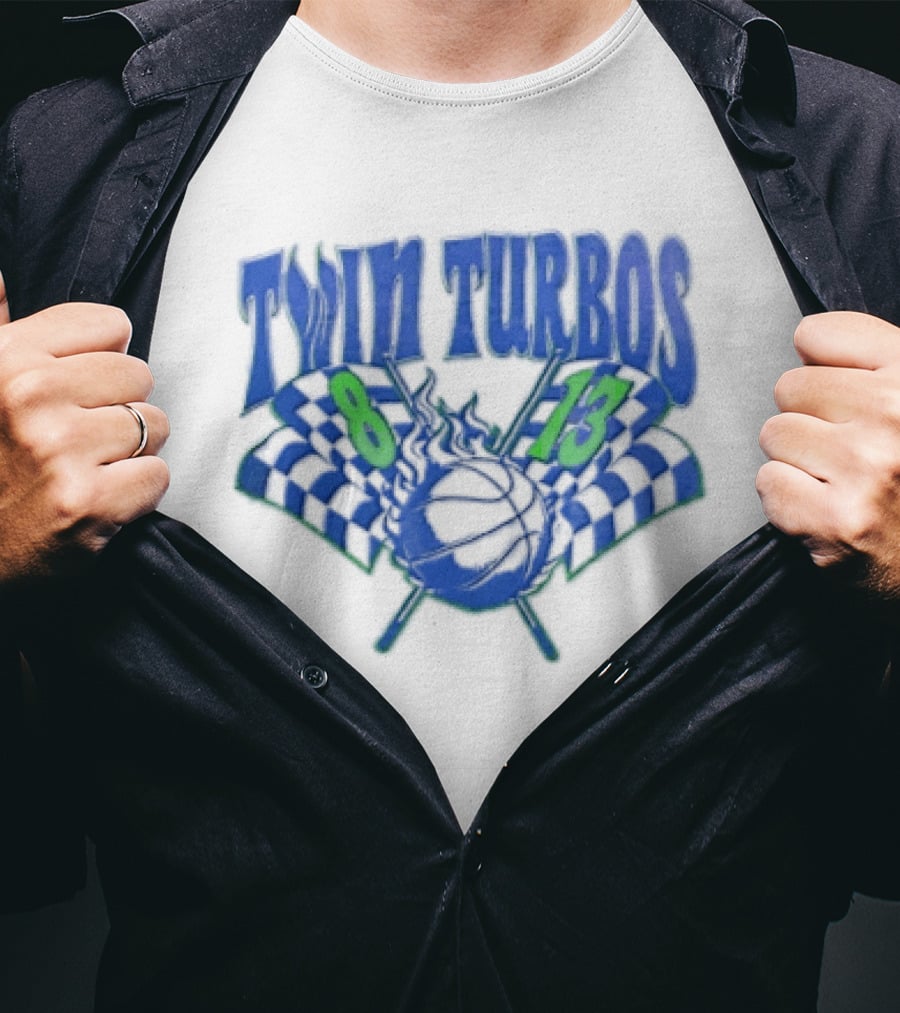 Twin Turbos 8 13 Basketball Checkered Flag Racing T-Shirt