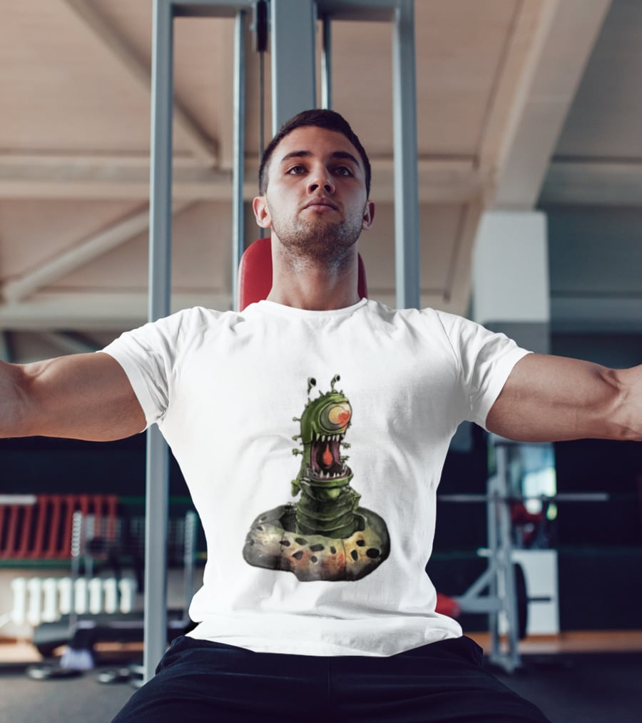 Cartoon Monstrous One Eyed Green Creature Emerging From Ground Hole T-Shirt