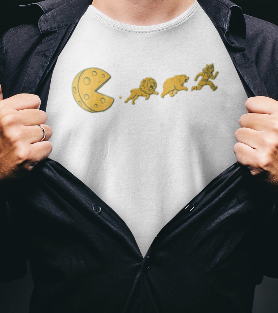 Cartoon Cheese Pacman Chasing Lion Bear Viking T-Shirt