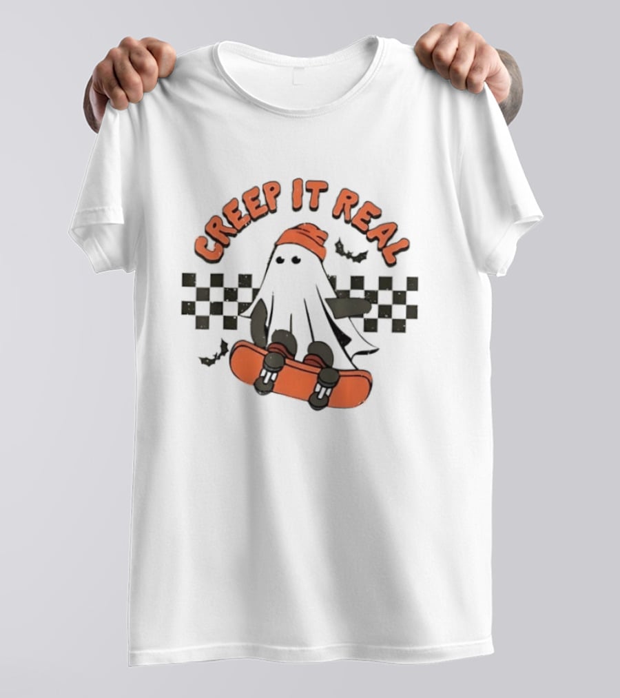 Creep It Real Ghost Skateboard Halloween T-Shirt