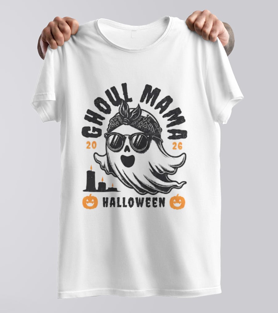 Ghoul Mama Halloween 2026 With Pumpkins And Candles T-Shirt