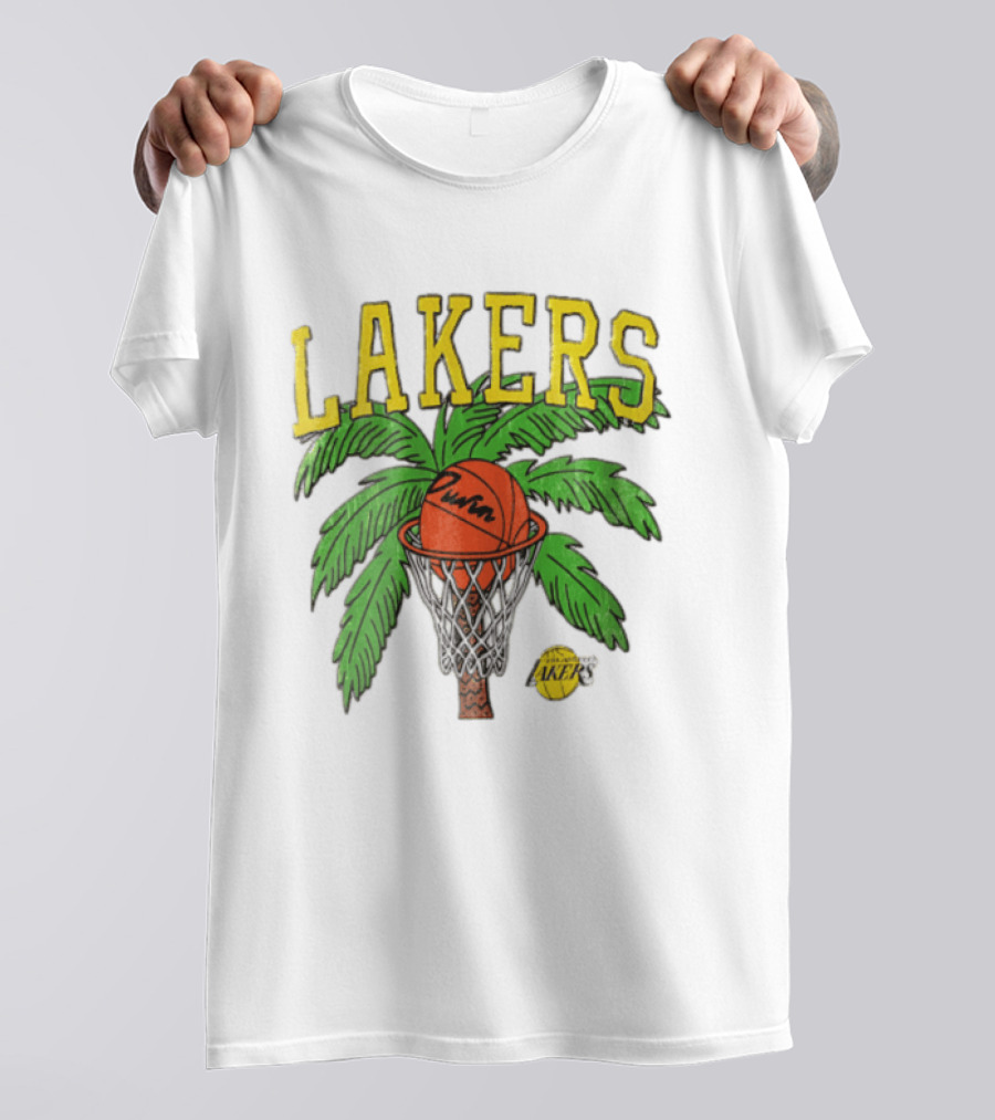 Lakers Palm Tree Basketball Hoop Distressed NBA T-Shirt