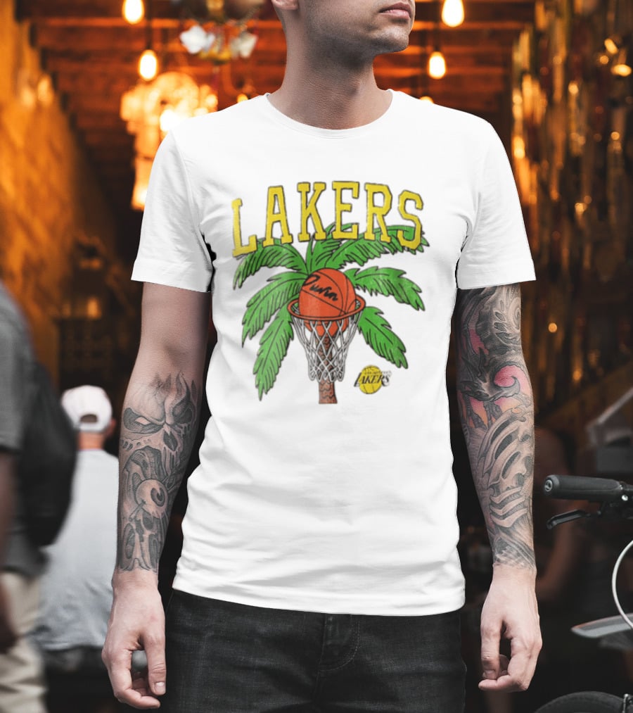 Lakers Palm Tree Basketball Hoop Distressed NBA T-Shirt
