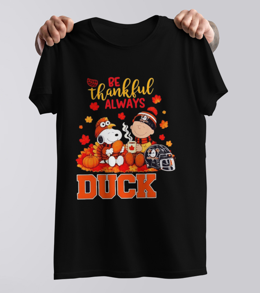 Be Thankful Always Snoopy Charlie Brown Ducks Fans Autumn Leaves T-Shirt