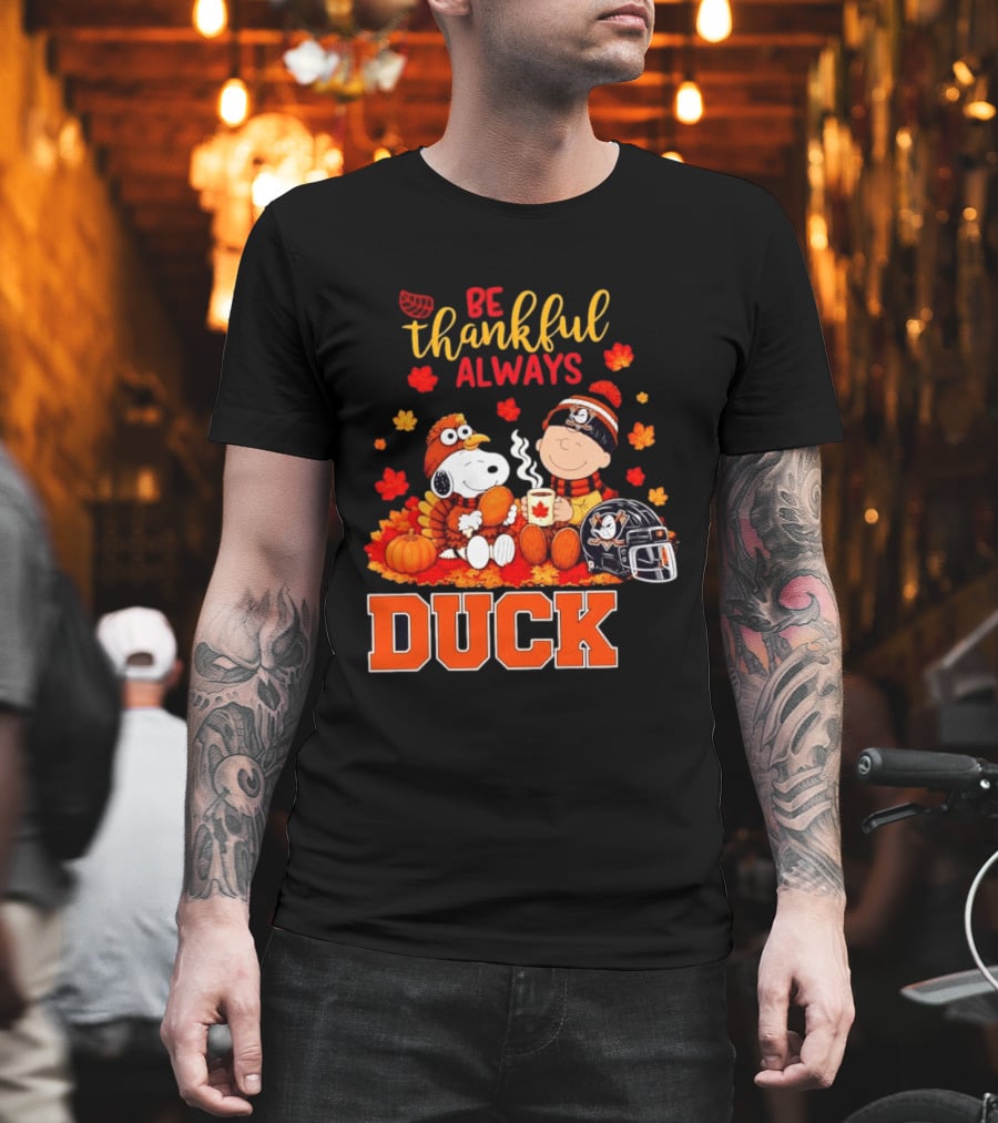 Be Thankful Always Snoopy Charlie Brown Ducks Fans Autumn Leaves T-Shirt
