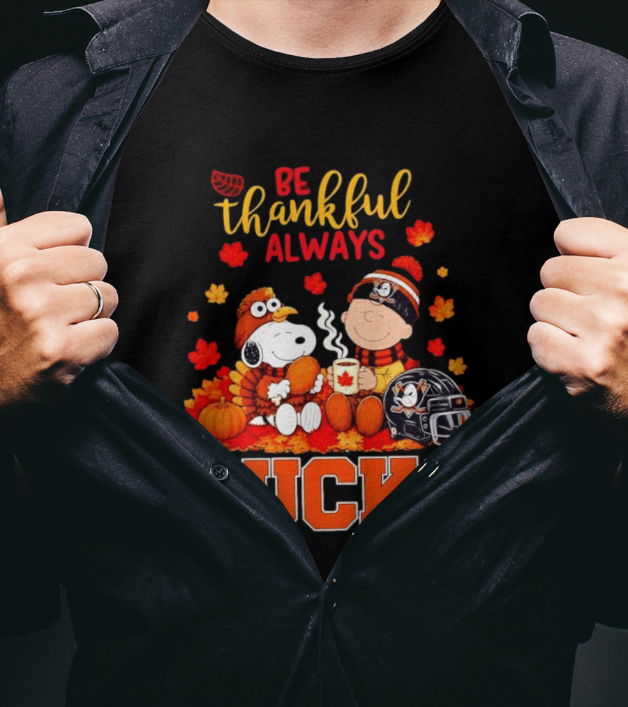 Be Thankful Always Snoopy Charlie Brown Ducks Fans Autumn Leaves T-Shirt