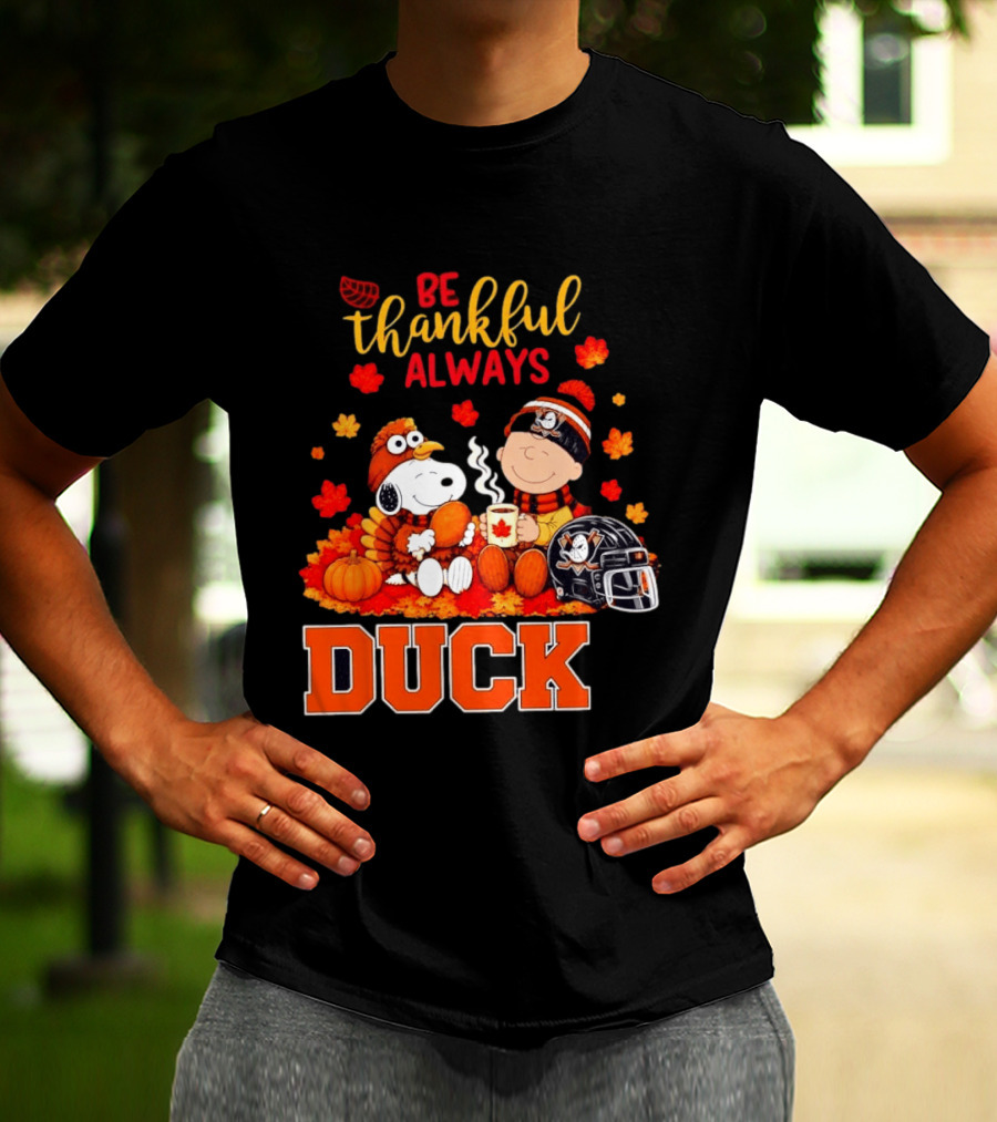 Be Thankful Always Snoopy Charlie Brown Ducks Fans Autumn Leaves T-Shirt