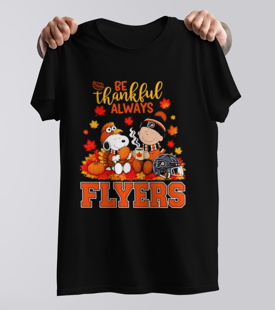 Be Thankful Always Snoopy Charlie Brown Philadelphia Flyers Autumn Leafs T-Shirt