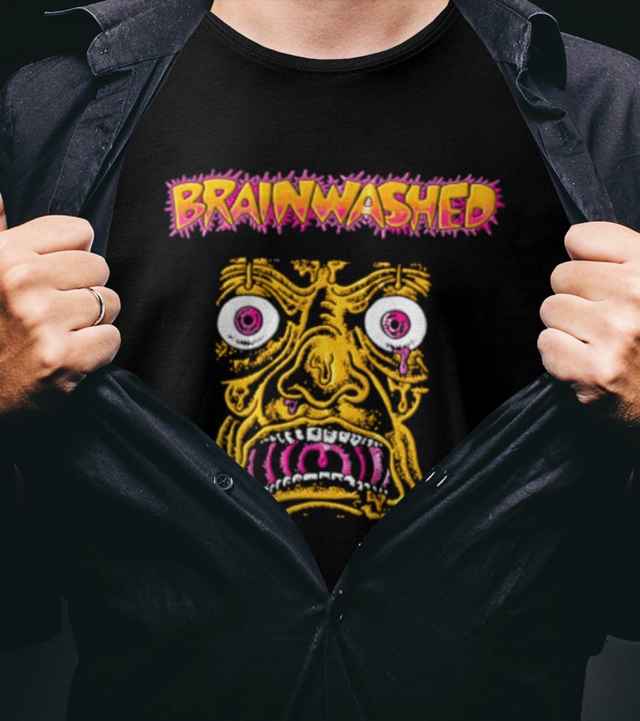 Brainwashed Distorted Melting Face Pink Eyes Vibrant Expression T-Shirt