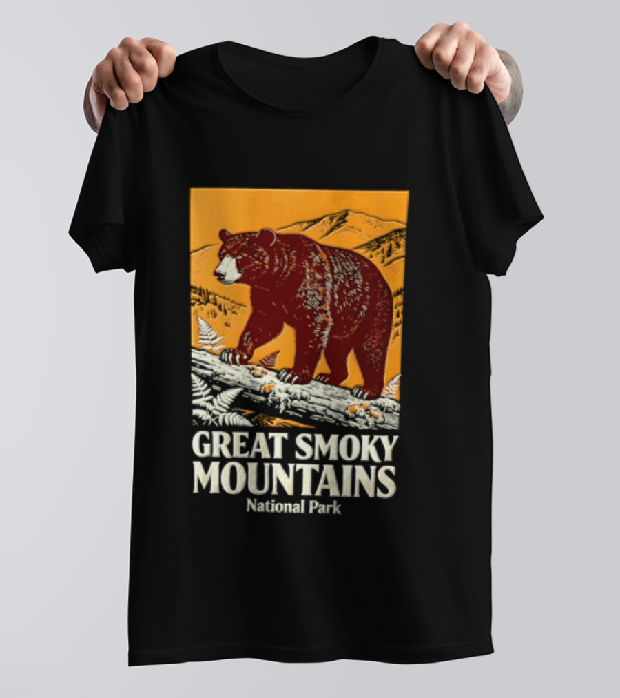 Great Smoky Mountains National Park Black Bear Walking On Log T-Shirt