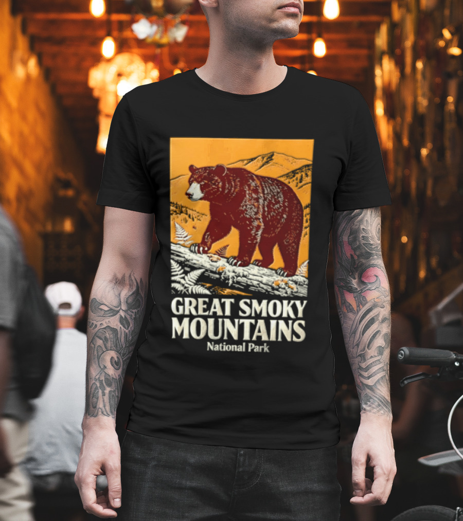 Great Smoky Mountains National Park Black Bear Walking On Log T-Shirt