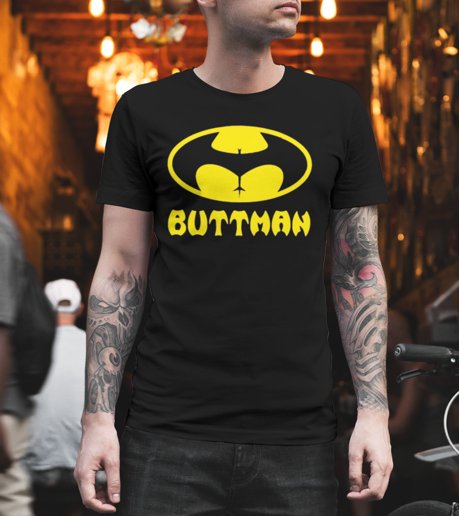 Buttman Batman Superhero Parody Yellow T-Shirt