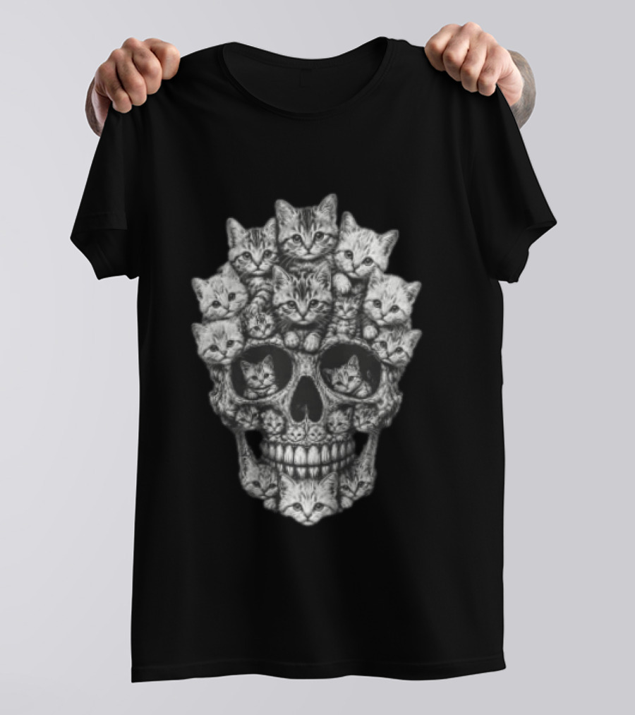 Tabby Kittens Forming Skull Image T-Shirt