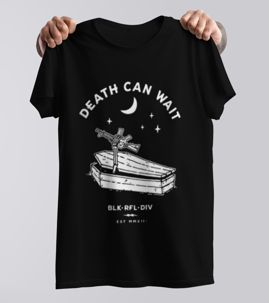 Death Can Wait Coffin Skeleton Hand BLK RFL DIV 2012 Moon Stars T-Shirt