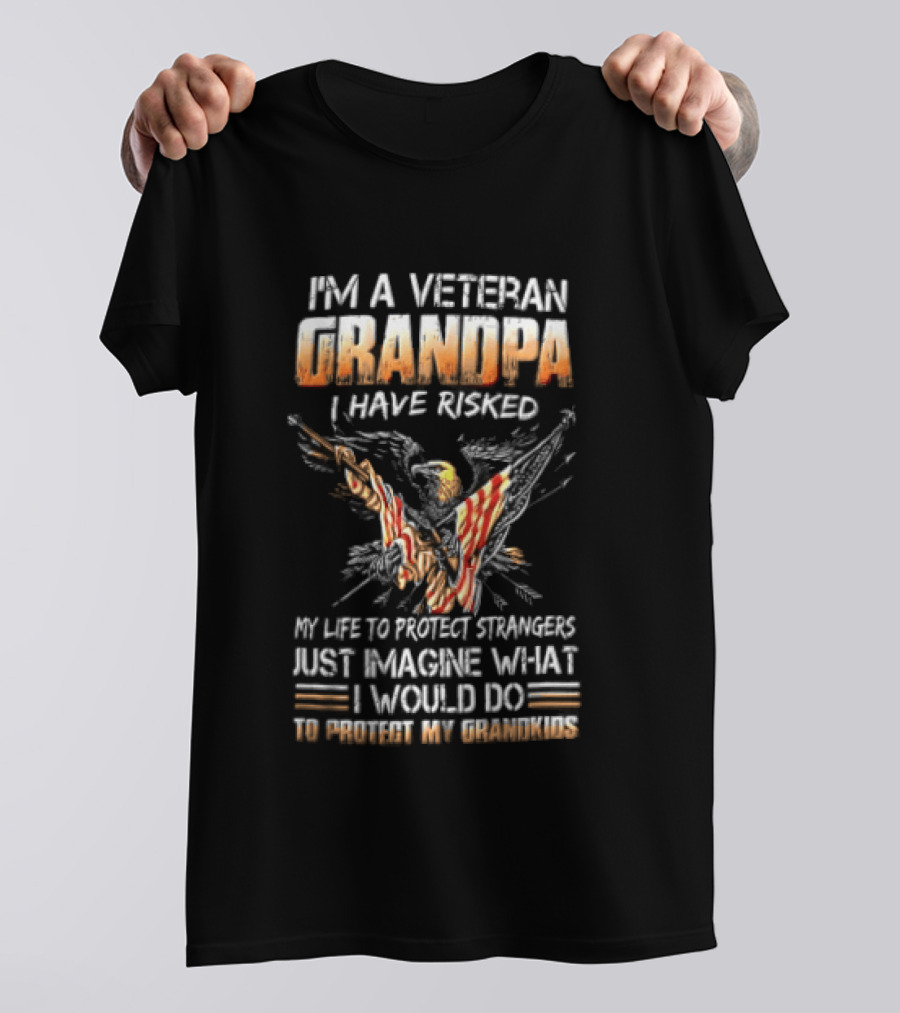 I'm A Veteran Grandpa I Have Risked My Life To Protect Strangers Just Imagine What I Would Do To Protect My Grandkids T-Shirt