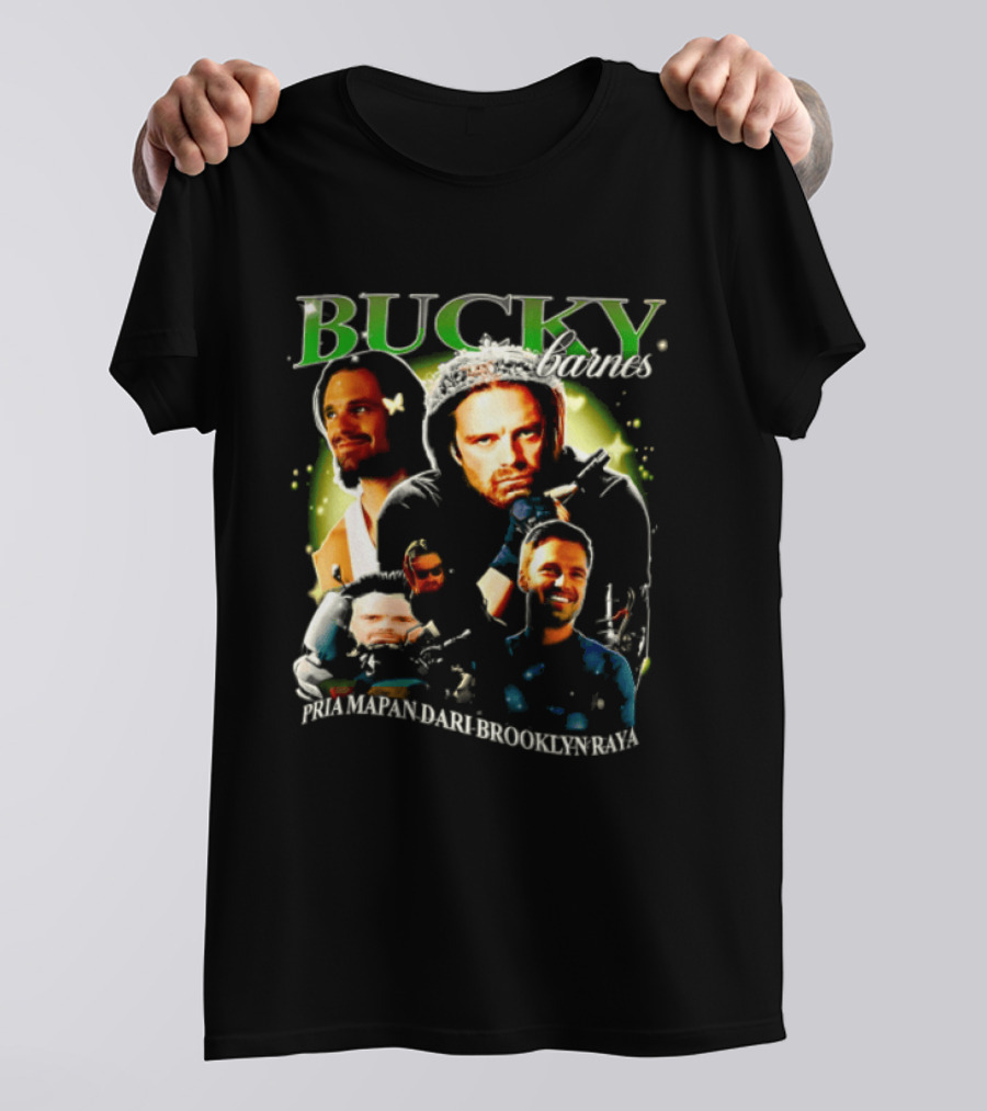 Bucky Barnes Sebastian Stan Pria Mapan Dari Brooklyn Raya Multiple Photos Crown Marvel T-Shirt