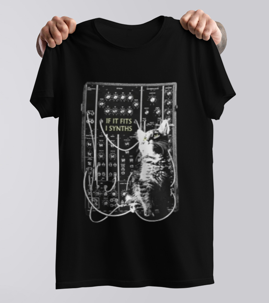 If It Fits I Synths Cat With Modular Synthesizer T-Shirt