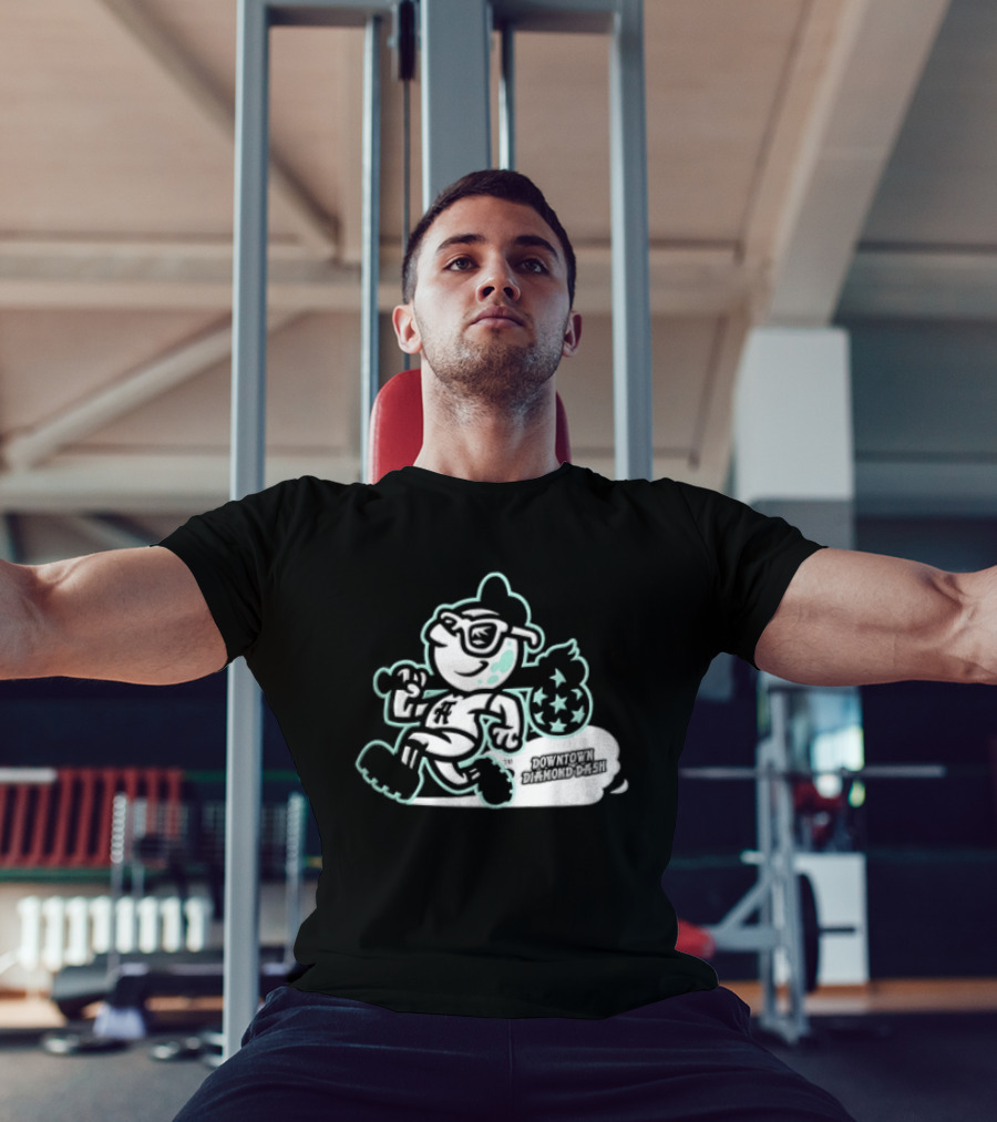 Downtown Diamond Dash Baseball Cartoon Character Running Carrying Star Bag T-Shirt
