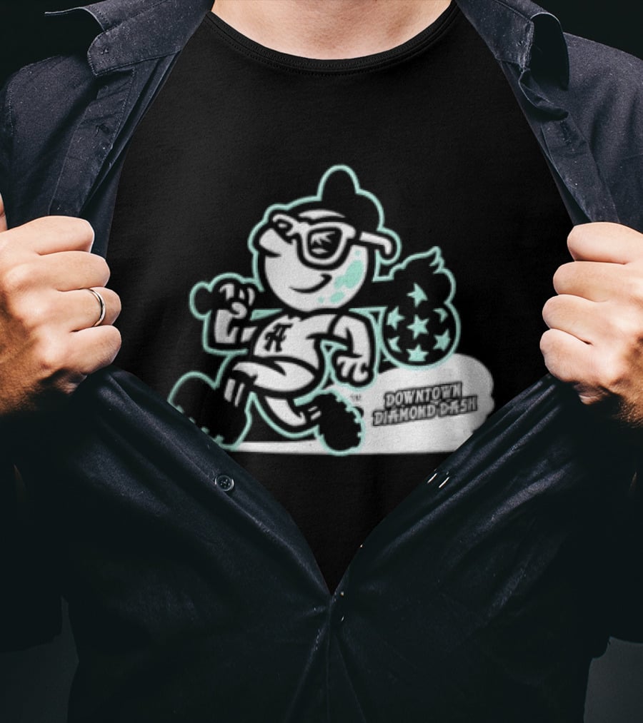 Downtown Diamond Dash Baseball Cartoon Character Running Carrying Star Bag T-Shirt