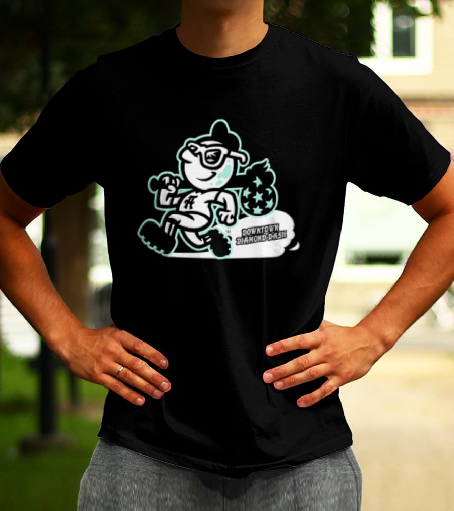 Downtown Diamond Dash Baseball Cartoon Character Running Carrying Star Bag T-Shirt