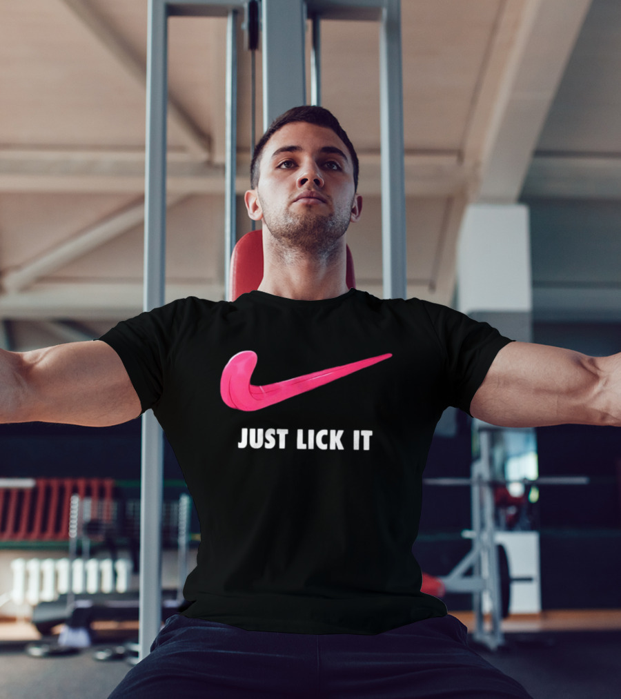 Just Lick It Tongue Swoosh Parody Humor T-Shirt