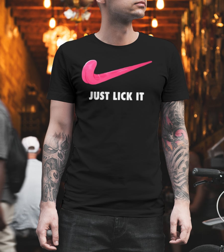 Just Lick It Tongue Swoosh Parody Humor T-Shirt
