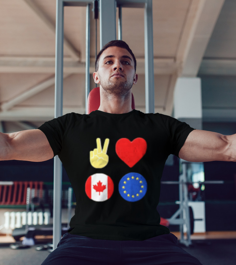 Peace Love Canada Flag European Union Circle Stars T-Shirt