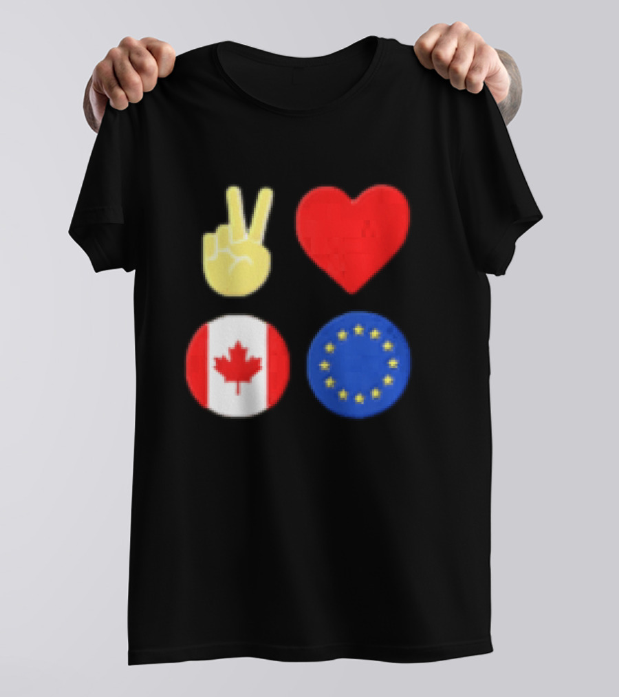 Peace Love Canada Flag European Union Circle Stars T-Shirt