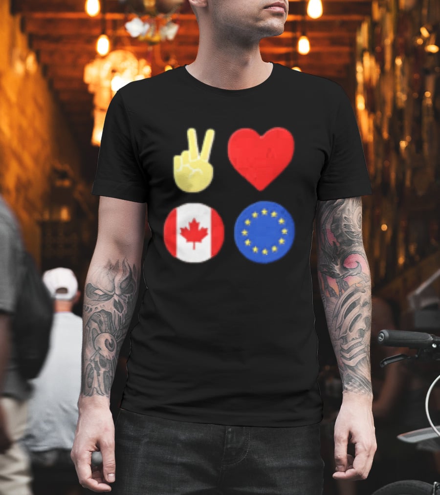 Peace Love Canada Flag European Union Circle Stars T-Shirt