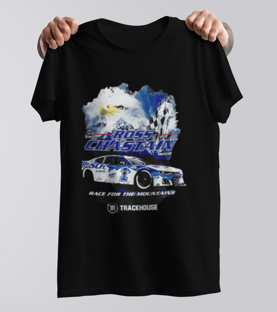 Ross Chastain Trackhouse Busch Light Race For The Mountains Eagle Checkered Flag Racing Car T-Shirt