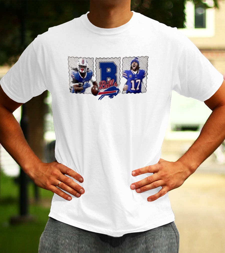 Buffalo Bills James Cook 28 Josh Allen 17 Celebrating Football Players T-Shirt