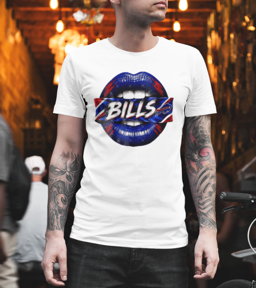 Buffalo Bills Blue Red Lips Banner With Bills Team T-Shirt