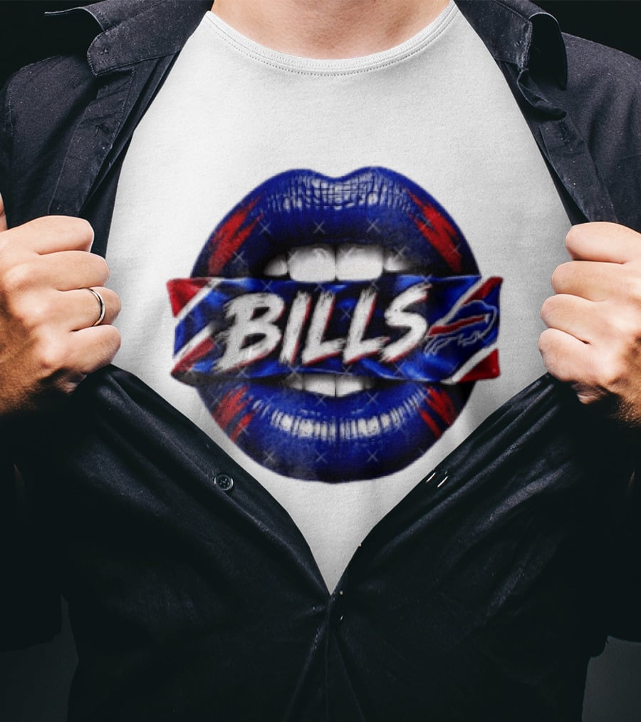 Buffalo Bills Blue Red Lips Banner With Bills Team T-Shirt